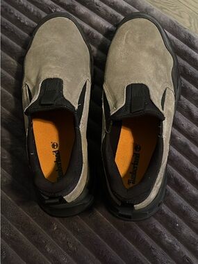 Timberland Men's Slip-On Suede Loafers in Gray with Orange Insole